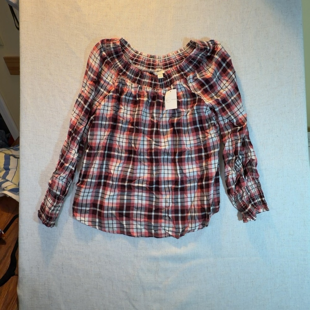 C. Est. 1946 Plaid Smocked Blouse Red Blue Women's Size Small